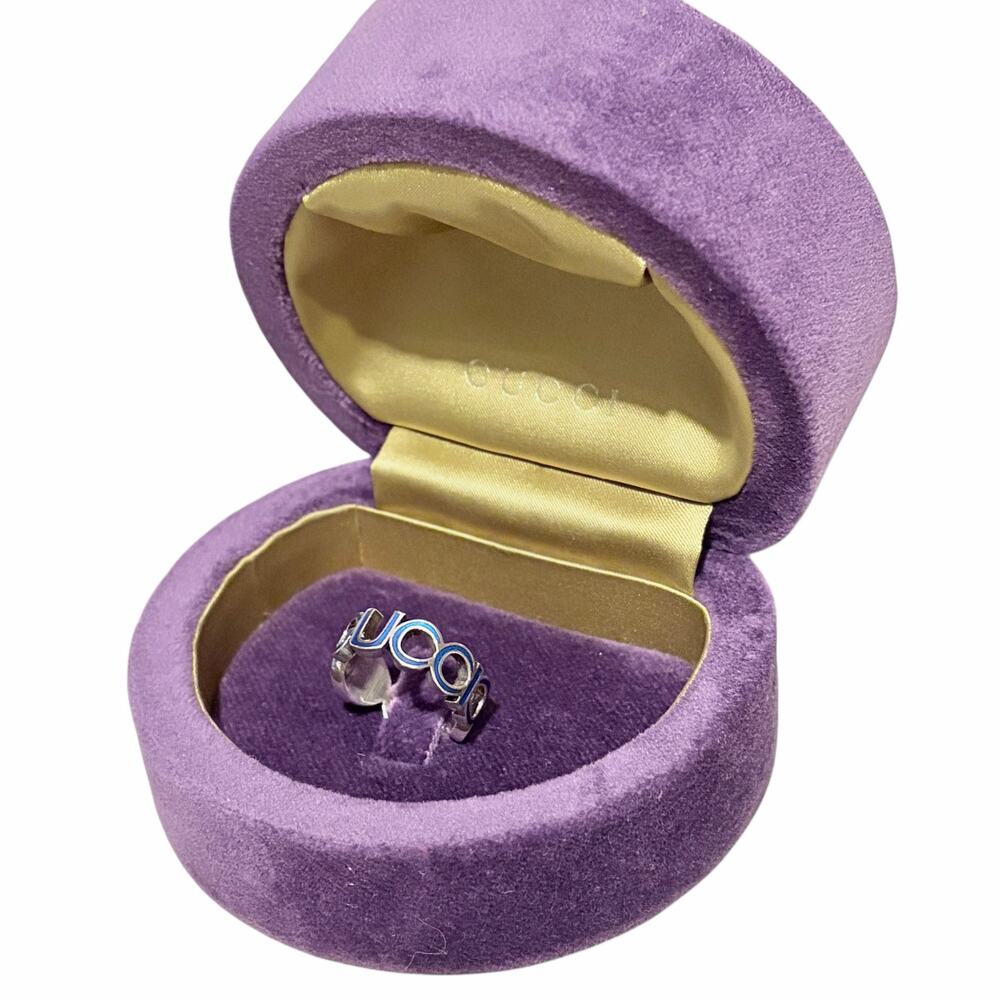Gucci GG Sterling Silver Blue Enamel Ring | 925 Sterling | Size 7 | Box | NWOT - Picture 5 of 6